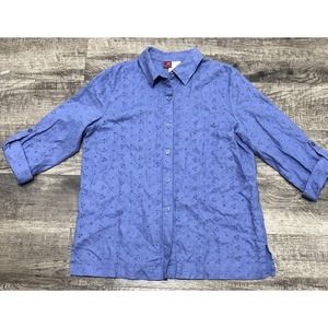 JM Collection Purple Sz 10P Shirt 100% Linen Blouse Button-Up 3/4 Sleeve E10